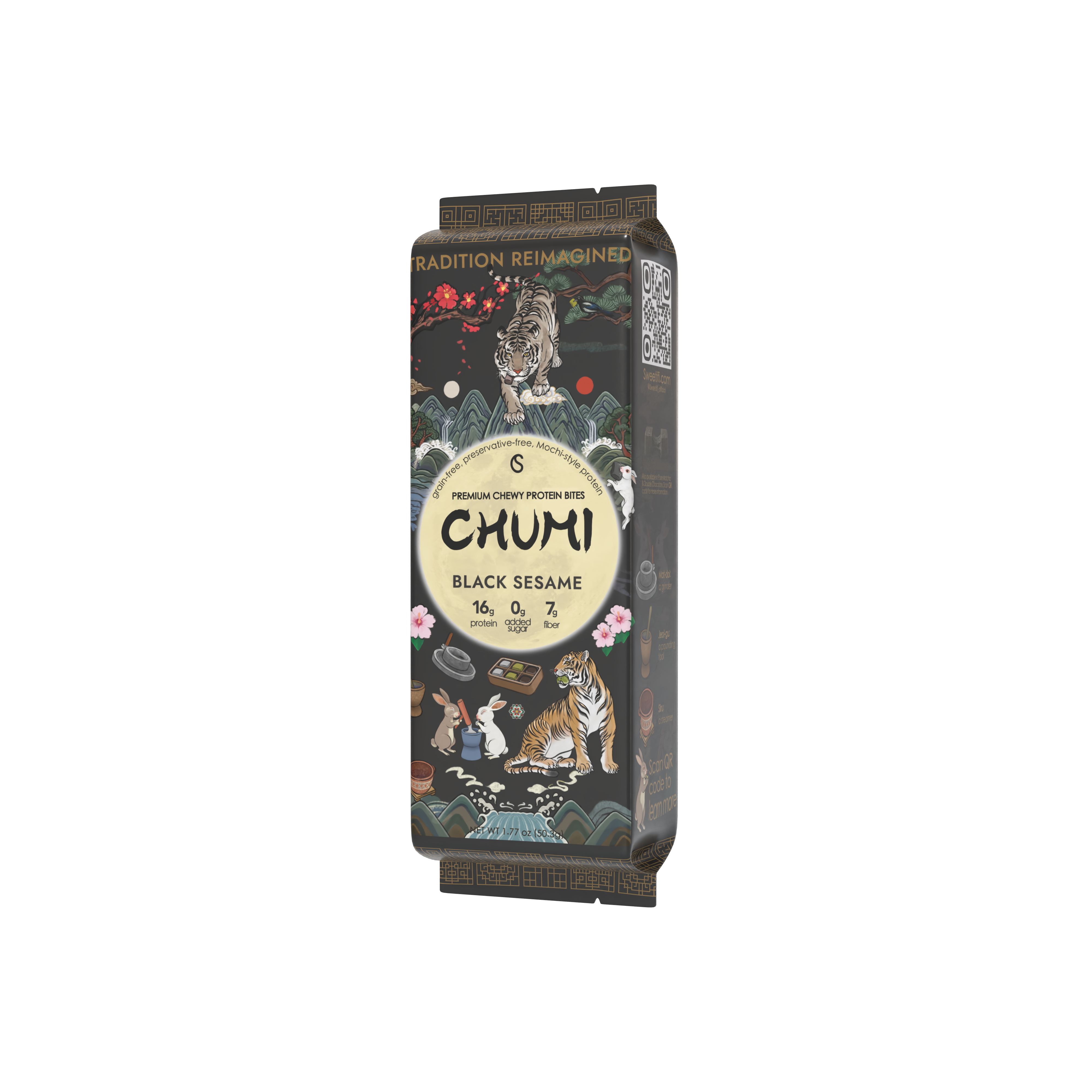 Black Sesame Chumi: Chewy Protein & Fiber Snack